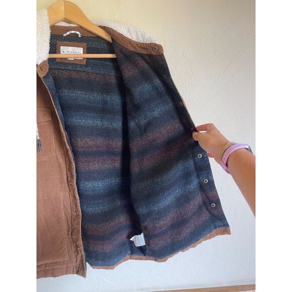 RIPCURL Brown Corduroy Hooded Work Jacket Shacket Blanket Lined Size Smal - Picture 6 of 11